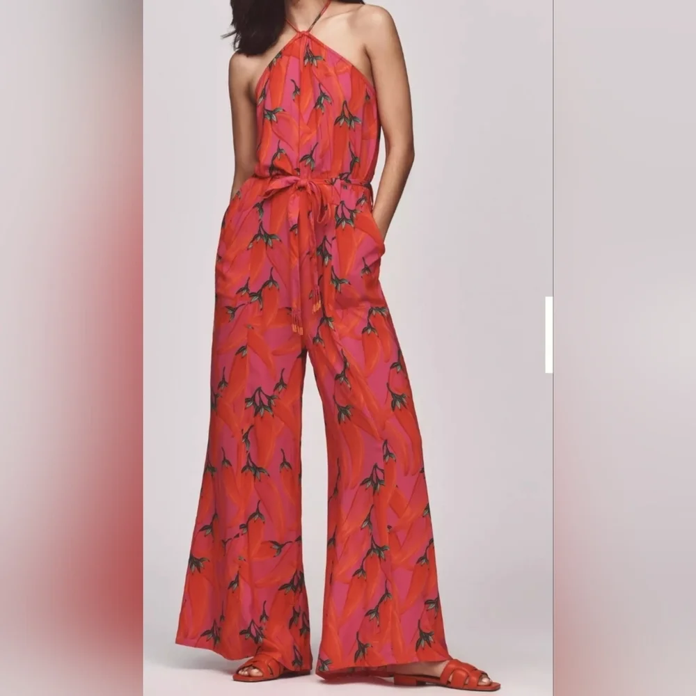 NOT AVAILABLE Farm Rio Halter Jumpsuit Ladies Size Large - Picture 1 of 6